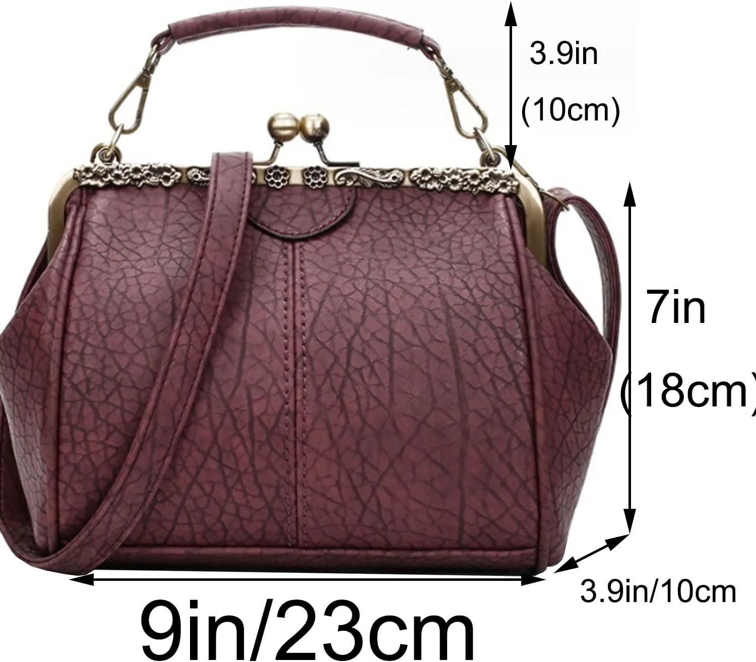 Kiss Lock Handbag Purse for Women Retro PU Leather Tote Small Satchel Shoulder Bag