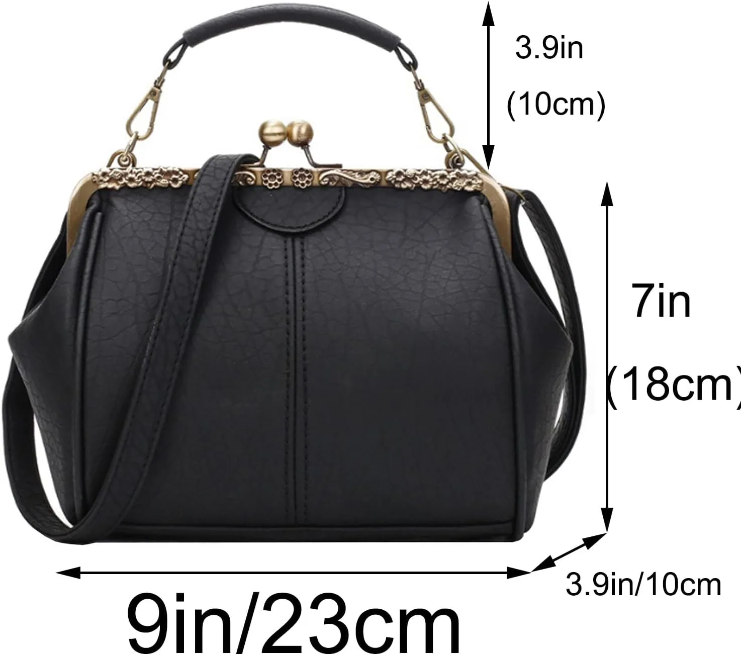Kiss Lock Handbag Purse for Women Retro PU Leather Tote Small Satchel Shoulder Bag