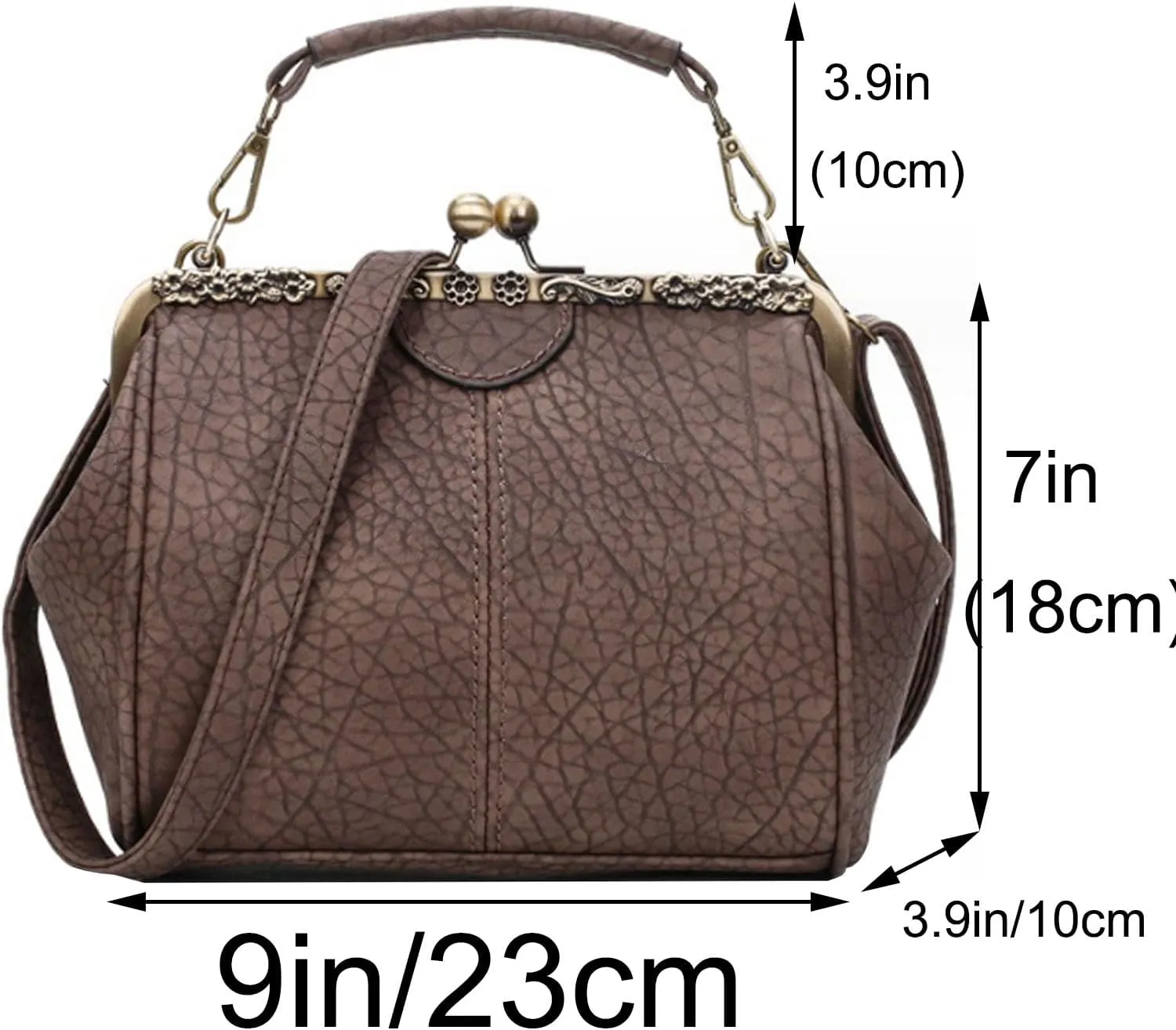 Kiss Lock Handbag Purse for Women Retro PU Leather Tote Small Satchel Shoulder Bag