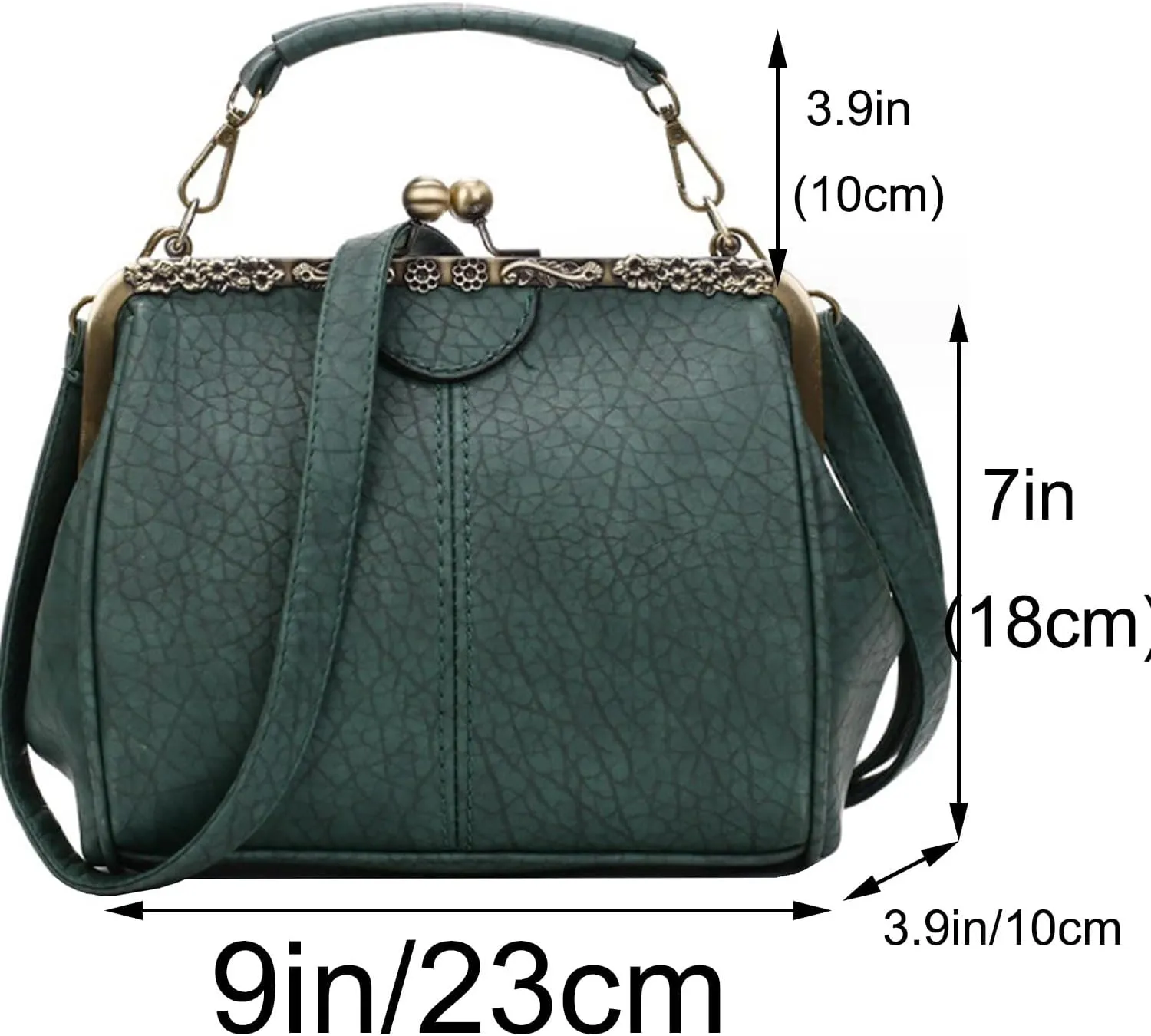 Kiss Lock Handbag Purse for Women Retro PU Leather Tote Small Satchel Shoulder Bag