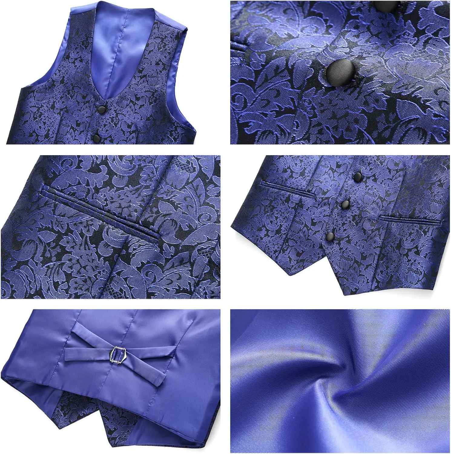 Lamgool Boys Suit 3 Pieces Slim Fit Tuxedo Formal Set with Floral Jacquard Jacket Pant Vest for Wedding Prom Party Size 4-16Y