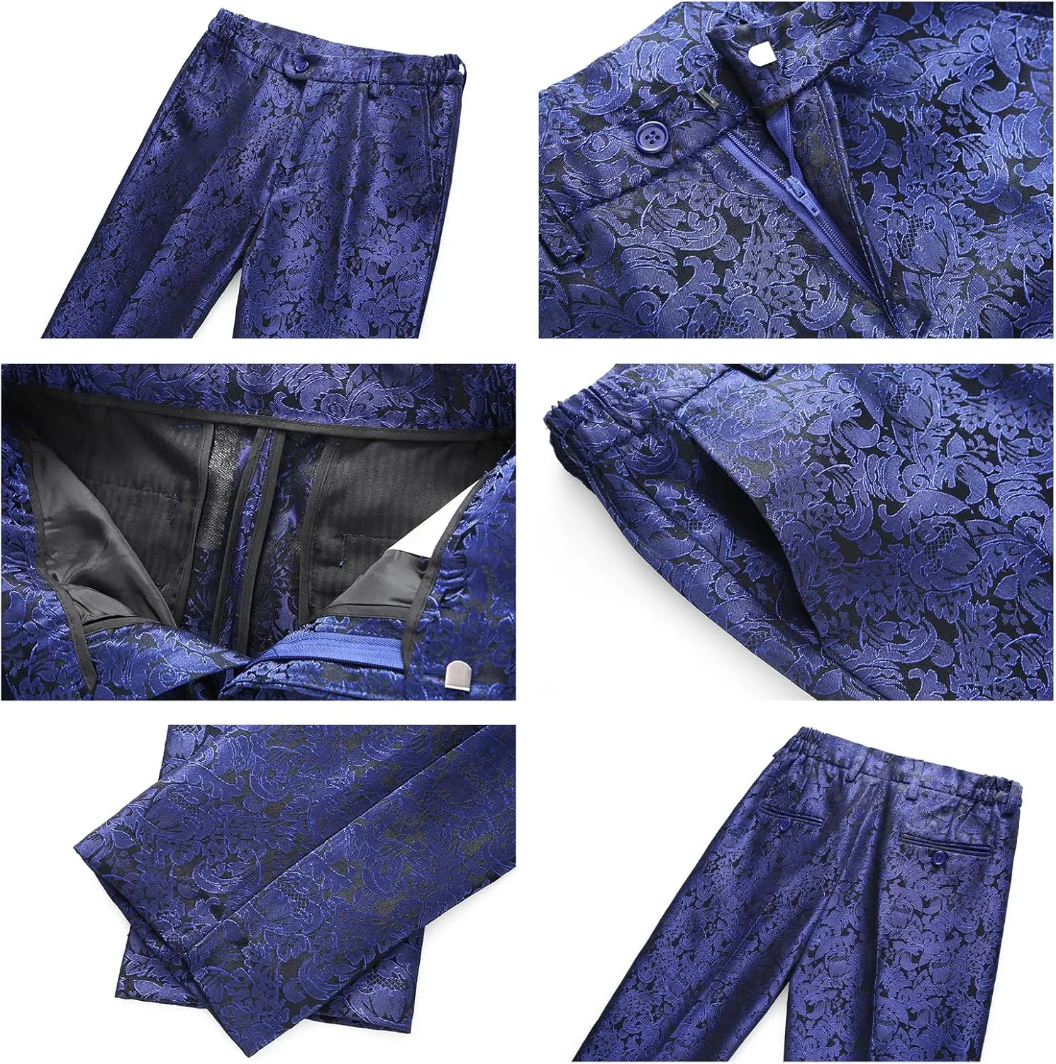 Lamgool Boys Suit 3 Pieces Slim Fit Tuxedo Formal Set with Floral Jacquard Jacket Pant Vest for Wedding Prom Party Size 4-16Y