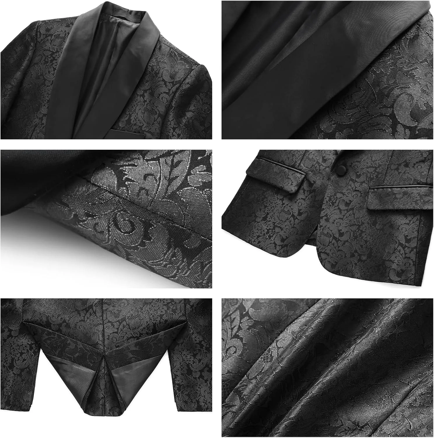 Lamgool Boys Suit 3 Pieces Slim Fit Tuxedo Formal Set with Floral Jacquard Jacket Pant Vest for Wedding Prom Party Size 4-16Y