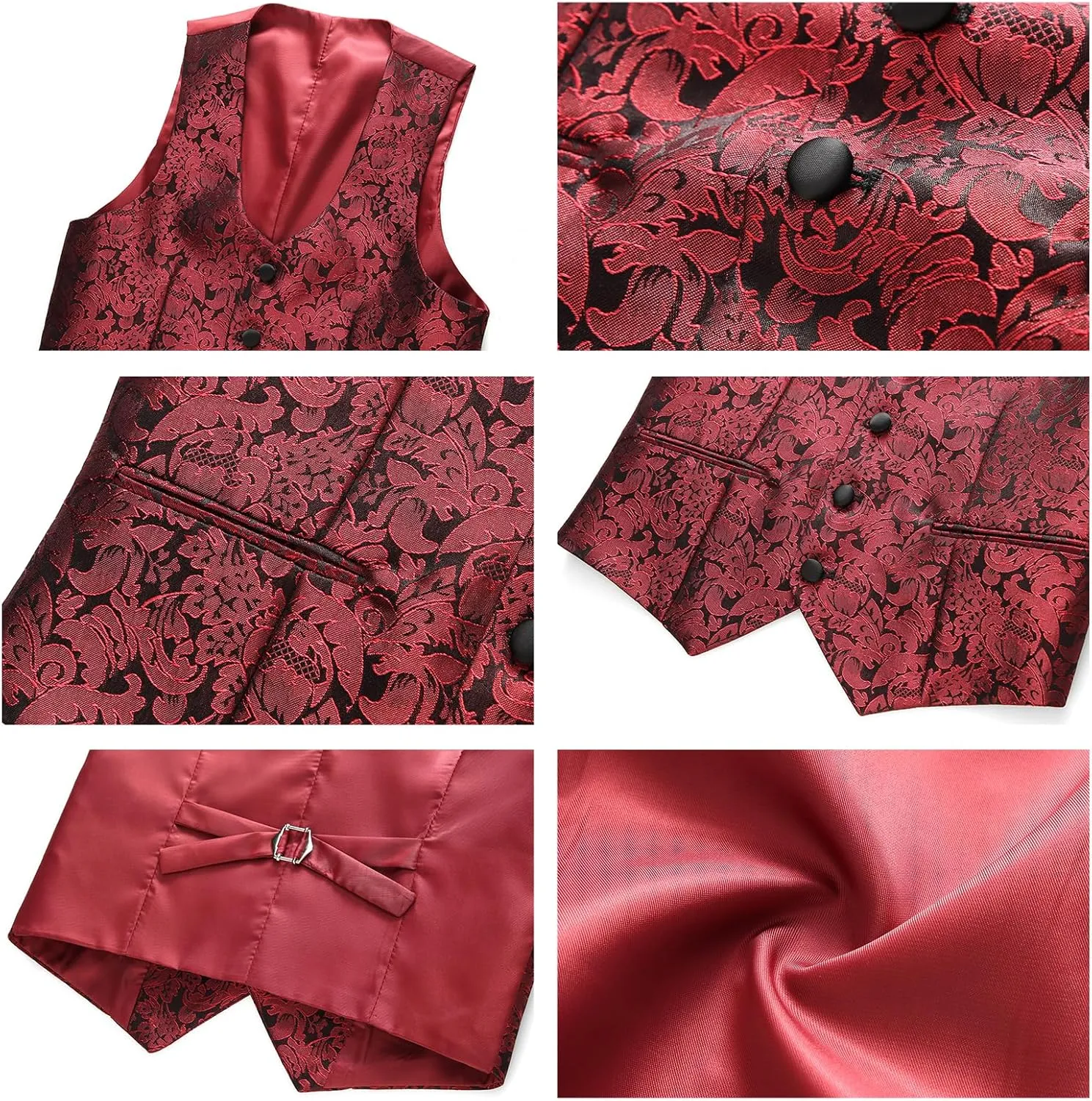 Lamgool Boys Suit 3 Pieces Slim Fit Tuxedo Formal Set with Floral Jacquard Jacket Pant Vest for Wedding Prom Party Size 4-16Y