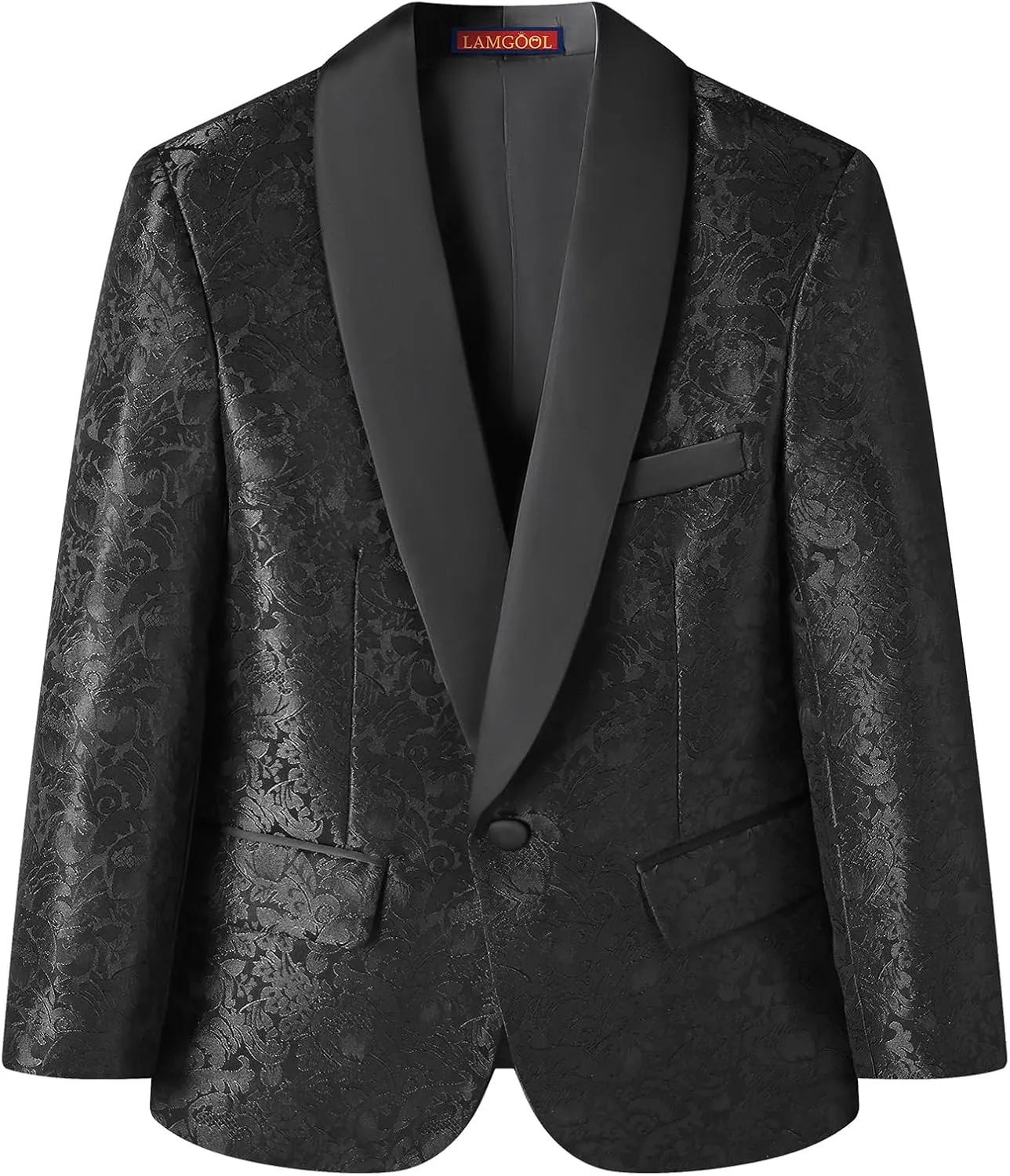 Lamgool Boys Suit 3 Pieces Slim Fit Tuxedo Formal Set with Floral Jacquard Jacket Pant Vest for Wedding Prom Party Size 4-16Y