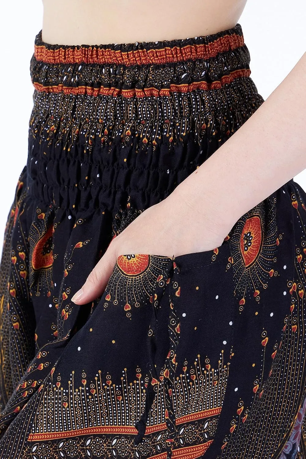 Lannaclothesdesign Women's Smocked Waist Boho Flowy Yoga Harem Pants Hippie Clothes
