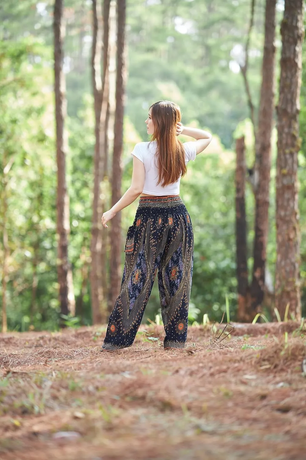 Lannaclothesdesign Women's Smocked Waist Boho Flowy Yoga Harem Pants Hippie Clothes