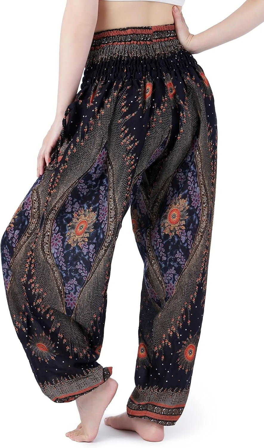 Lannaclothesdesign Women's Smocked Waist Boho Flowy Yoga Harem Pants Hippie Clothes