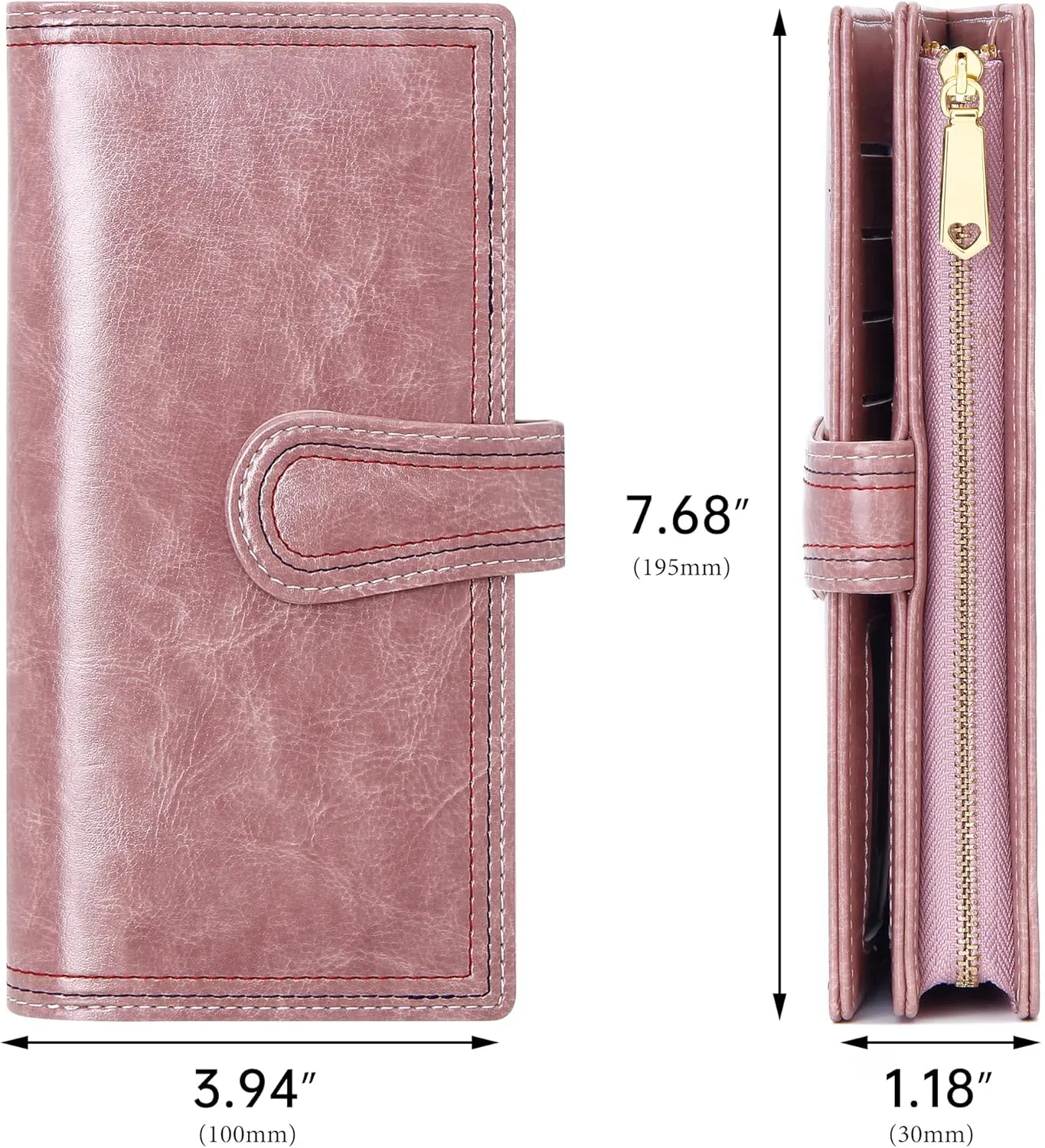 Leather Wallets for Women Large Capacity Credit Card Holder Ladies Travel Clutch Purse Bifold Oil Wax Wallet with Zipper Pocket