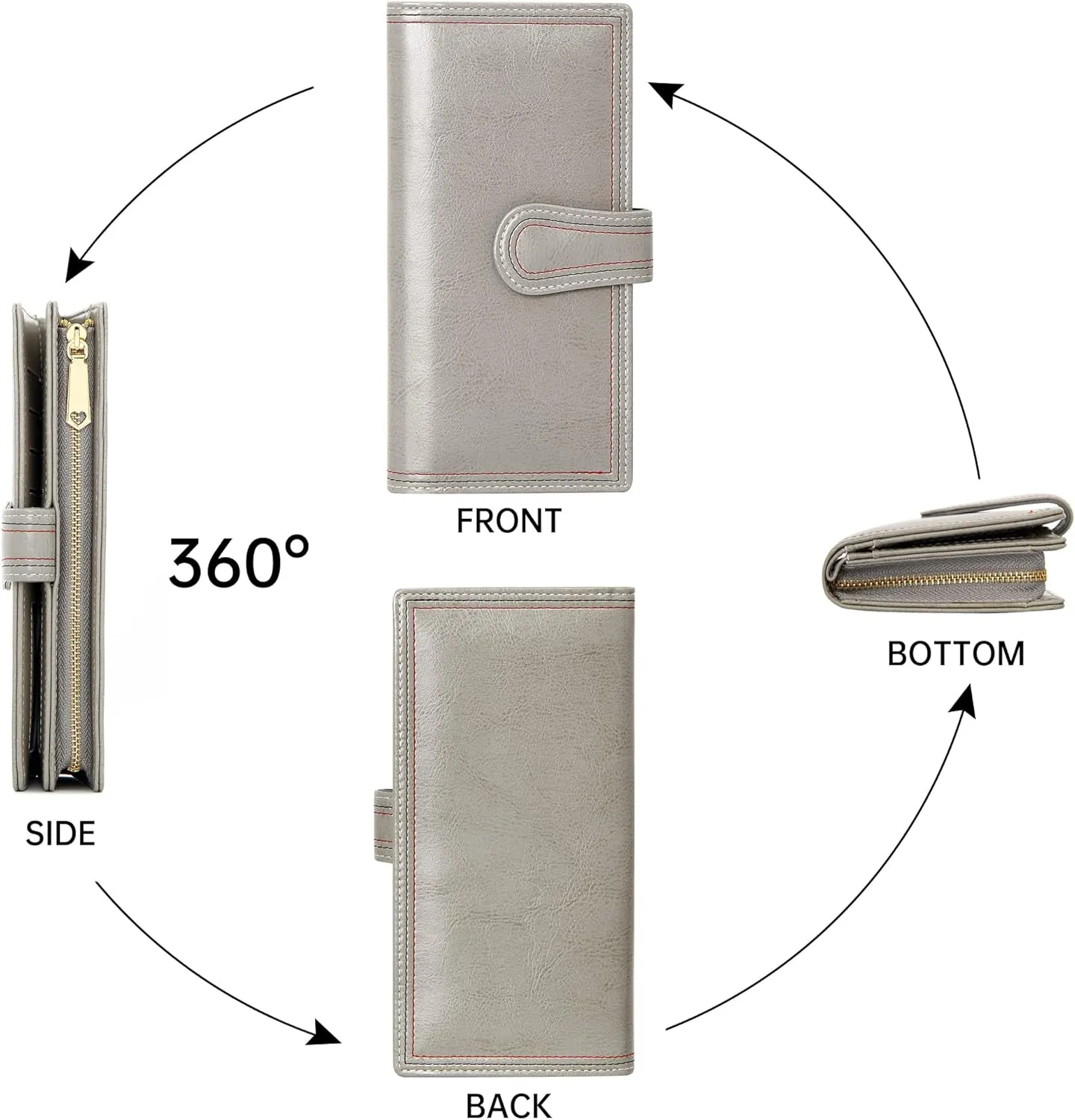 Leather Wallets for Women Large Capacity Credit Card Holder Ladies Travel Clutch Purse Bifold Oil Wax Wallet with Zipper Pocket