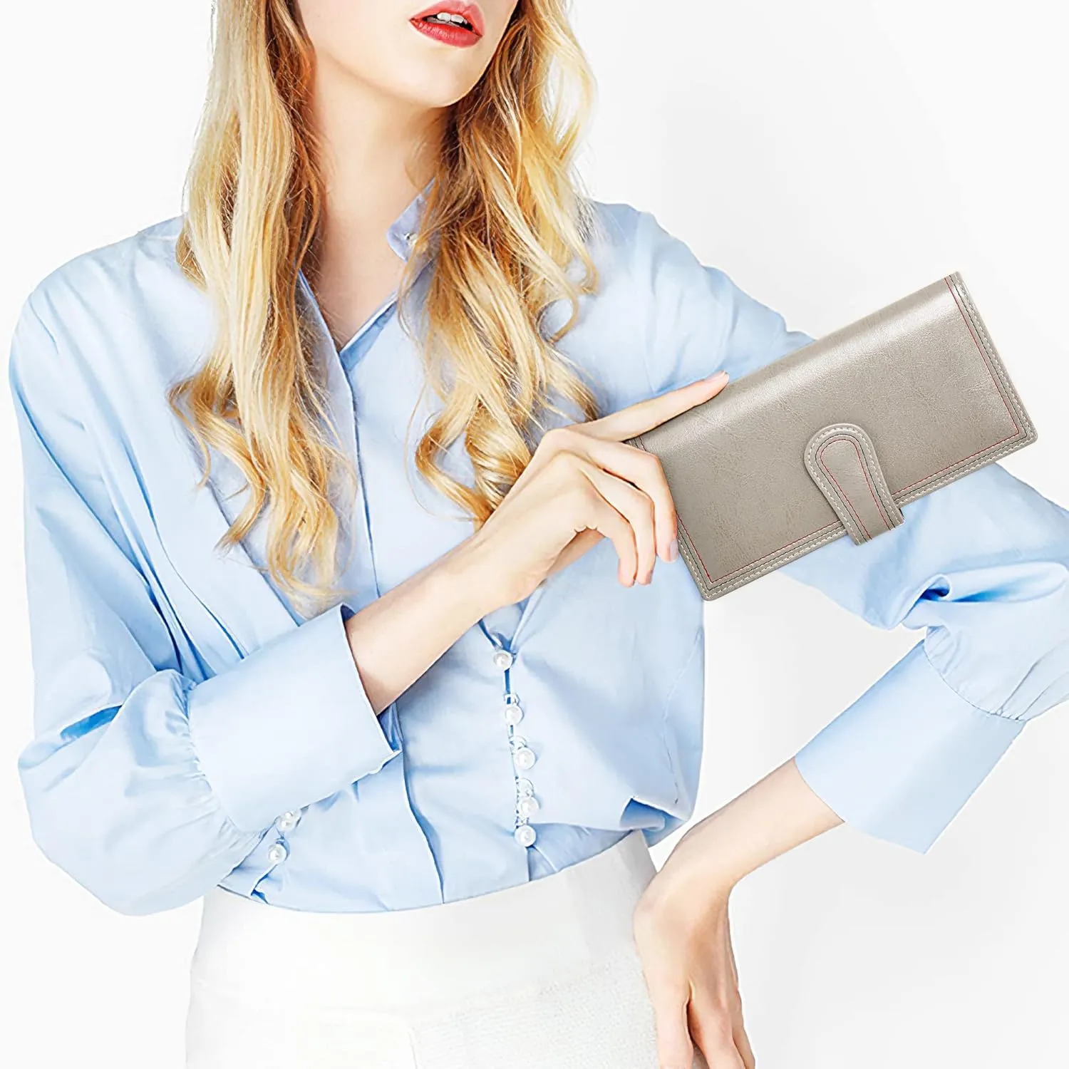 Leather Wallets for Women Large Capacity Credit Card Holder Ladies Travel Clutch Purse Bifold Oil Wax Wallet with Zipper Pocket