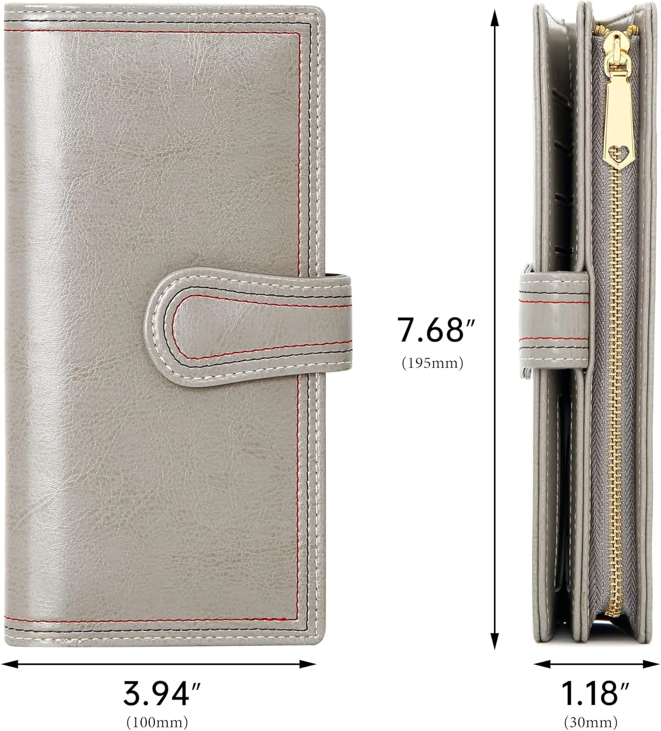 Leather Wallets for Women Large Capacity Credit Card Holder Ladies Travel Clutch Purse Bifold Oil Wax Wallet with Zipper Pocket