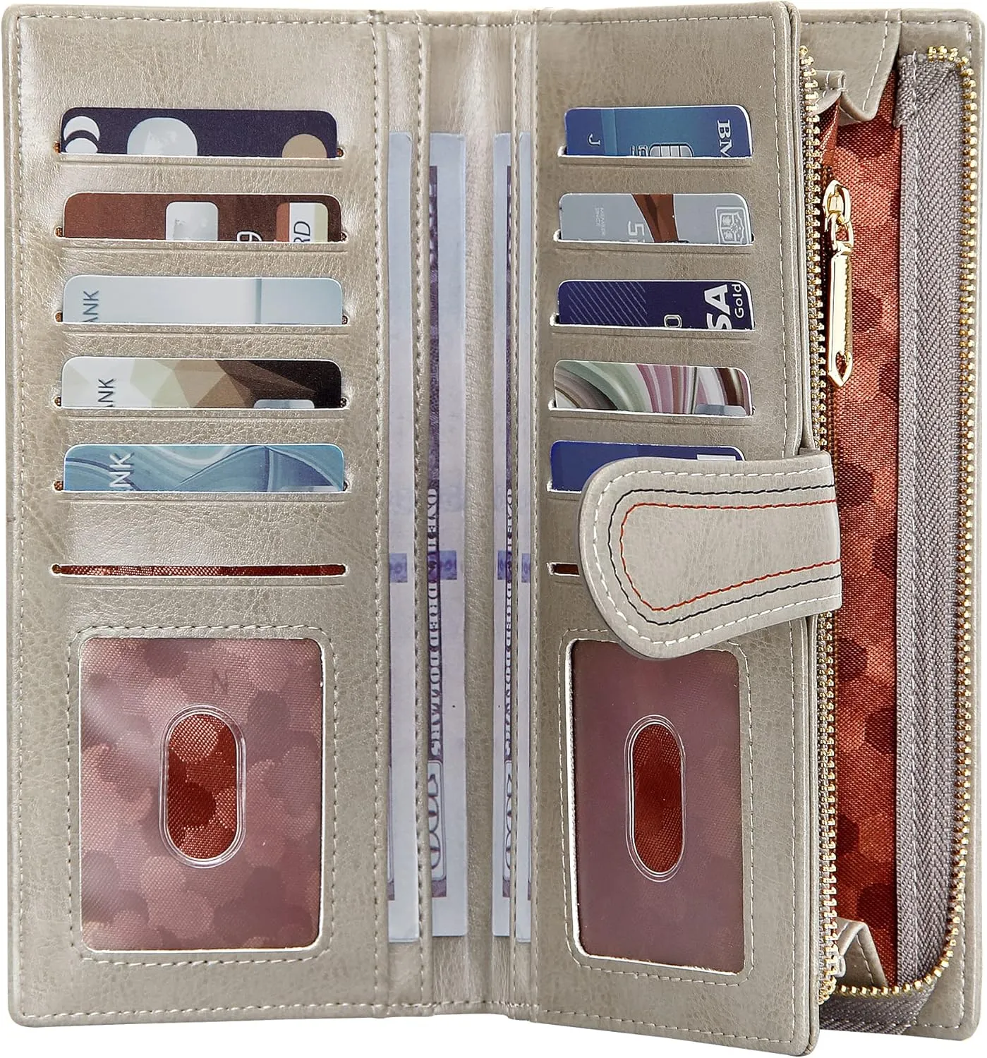 Leather Wallets for Women Large Capacity Credit Card Holder Ladies Travel Clutch Purse Bifold Oil Wax Wallet with Zipper Pocket