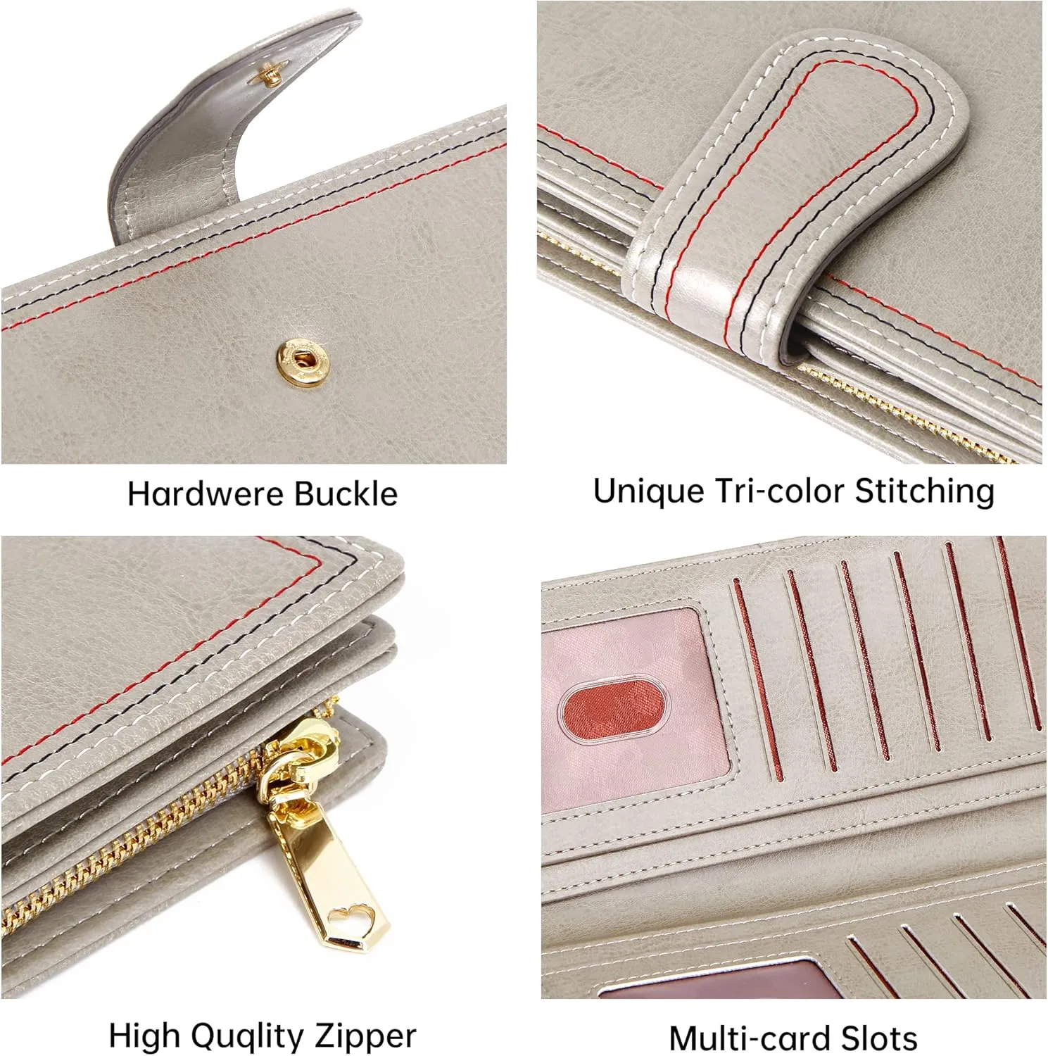 Leather Wallets for Women Large Capacity Credit Card Holder Ladies Travel Clutch Purse Bifold Oil Wax Wallet with Zipper Pocket