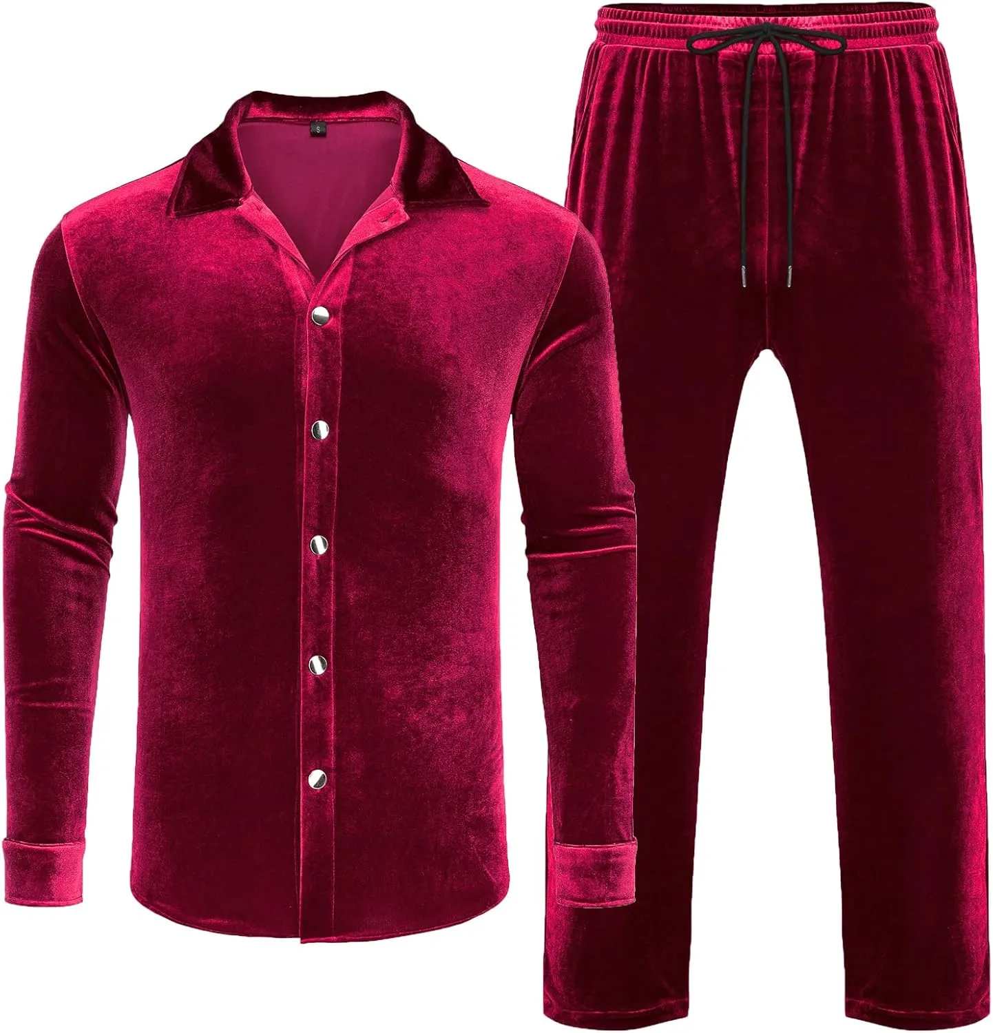 LecGee Men Fall Casual Sets Velvet Long Sleeve Button Down Shirt Elastic Waist Velour Pants 2 Piece Outfits Tracksuit