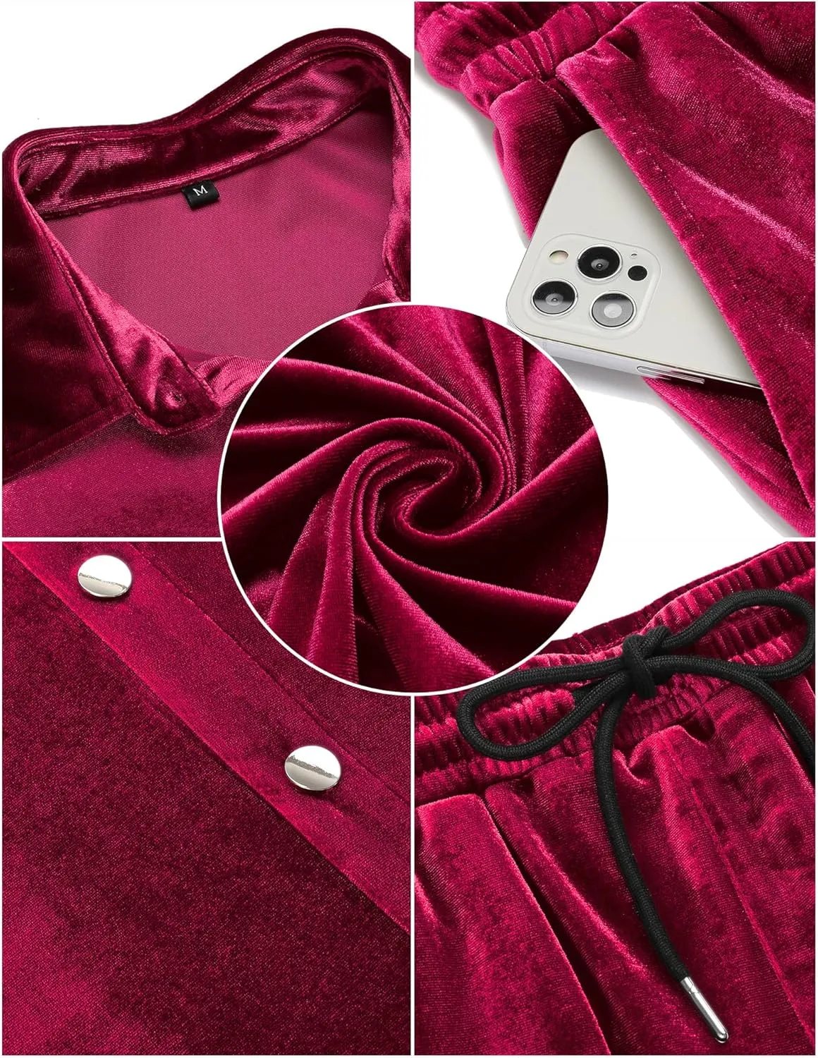 LecGee Men Fall Casual Sets Velvet Long Sleeve Button Down Shirt Elastic Waist Velour Pants 2 Piece Outfits Tracksuit