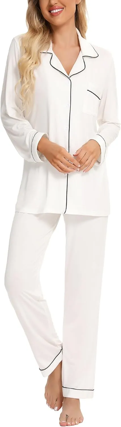 Leikar Button Up Pajama Set For Women Long Sleeve Shirt And Pajama Pants Soft Pjs Lounge Sets