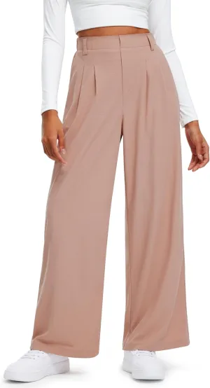 Libin Women's Wide Leg Pants 27"/29" High Waisted Waffle Knit Casual Slacks Work Pants Business Palazzo Trousers with Pockets
