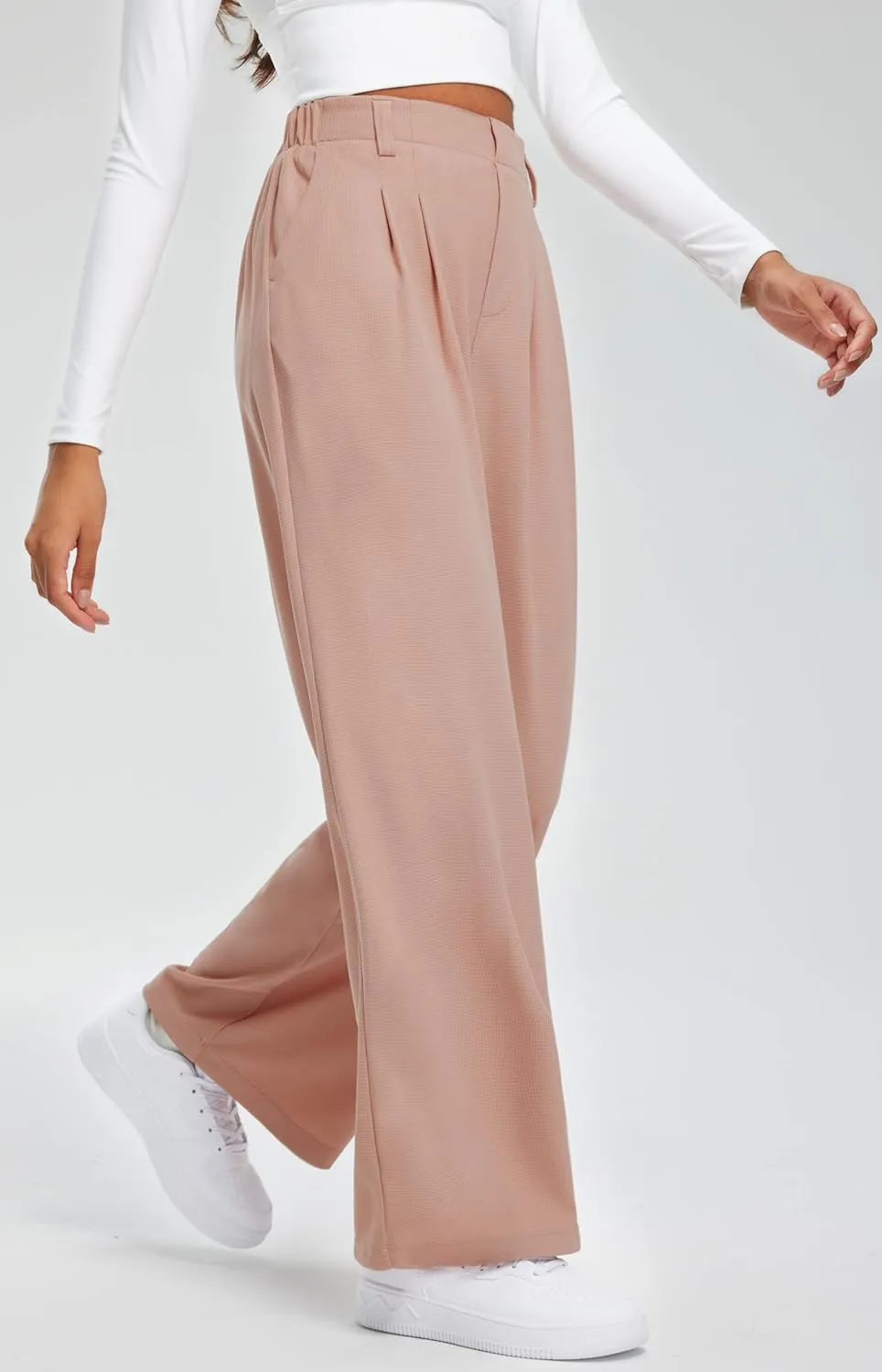 Libin Women's Wide Leg Pants 27"/29" High Waisted Waffle Knit Casual Slacks Work Pants Business Palazzo Trousers with Pockets