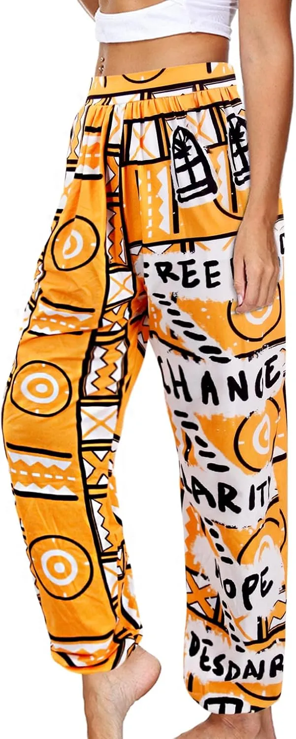 Liliam Women's Boho Floral Print Harem Pants High Waist Hippie Pants Trousers with Pockets
