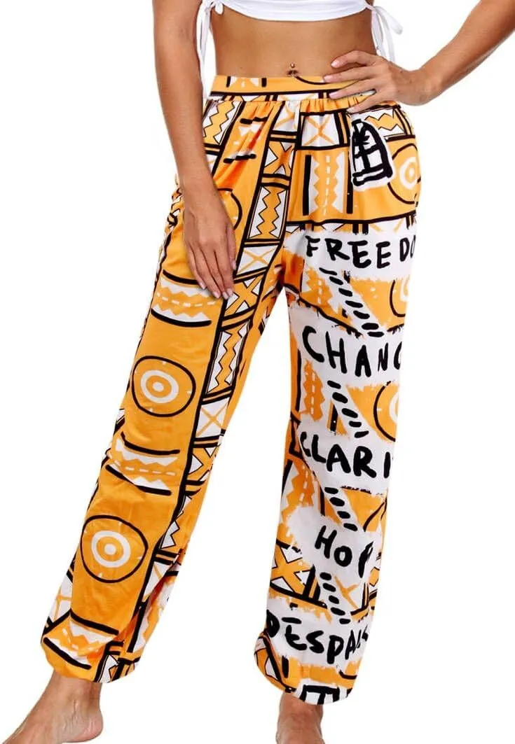 Liliam Women's Boho Floral Print Harem Pants High Waist Hippie Pants Trousers with Pockets