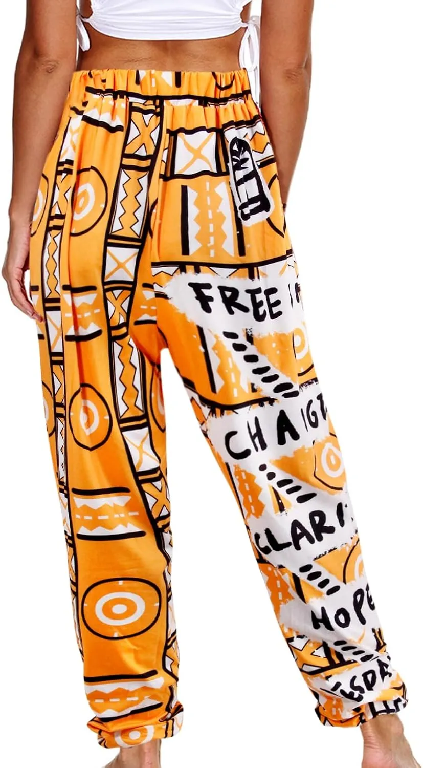 Liliam Women's Boho Floral Print Harem Pants High Waist Hippie Pants Trousers with Pockets