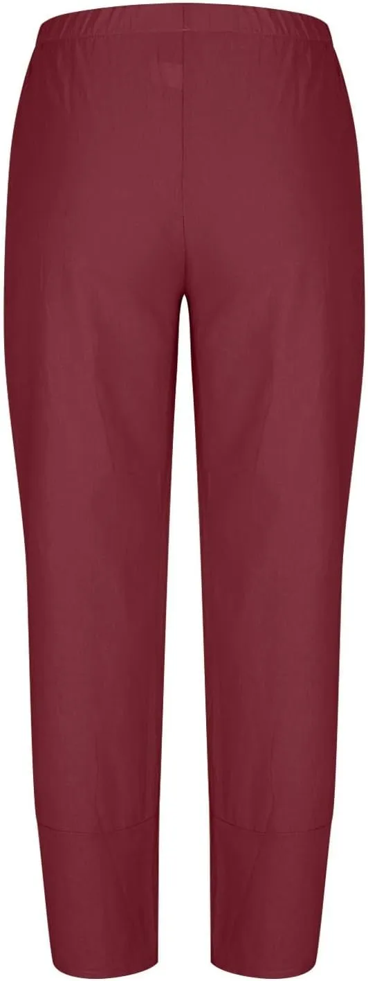 Linen Pants for Women Pleated Womens Summer Pants with Pockets Casual Elastic Waist Lantern Slacks Loose Fit Trousers