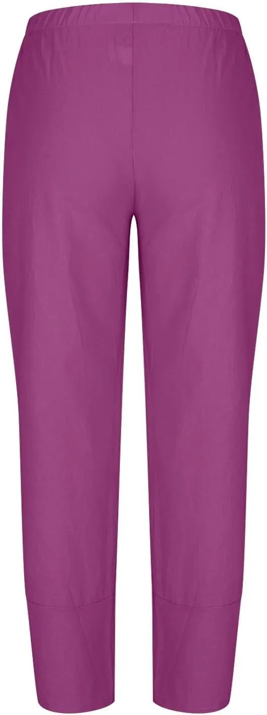 Linen Pants for Women Pleated Womens Summer Pants with Pockets Casual Elastic Waist Lantern Slacks Loose Fit Trousers