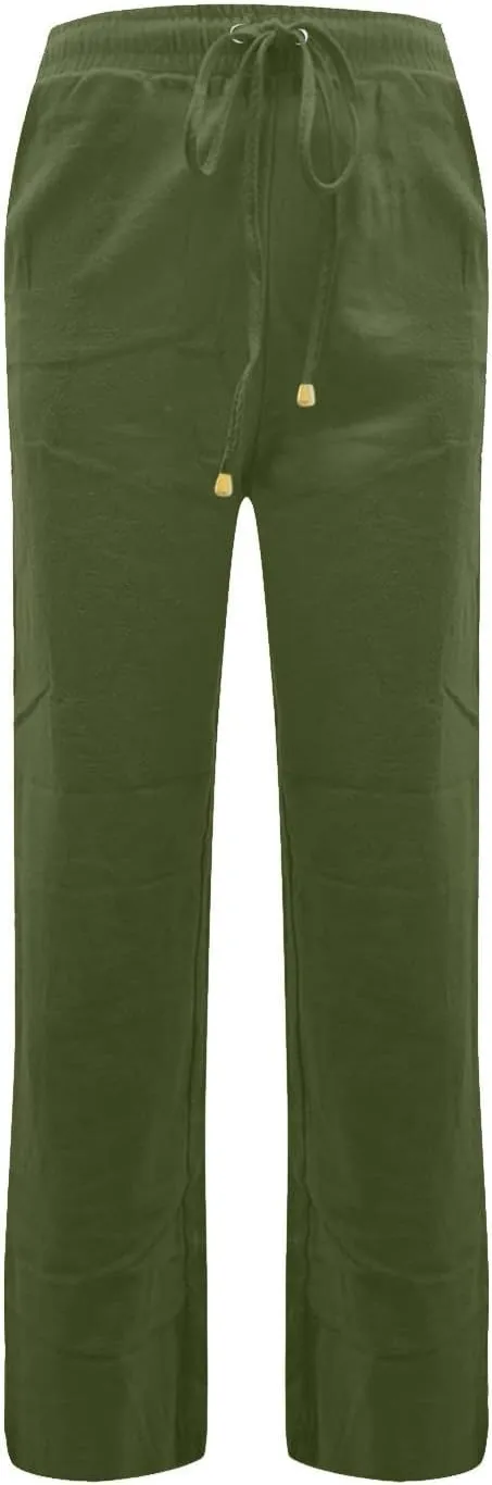 Linen Pants Women Summer Casual Straight Leg Beach Pants Baggy Drawstring High Waisted Gauze Pants with Pockets
