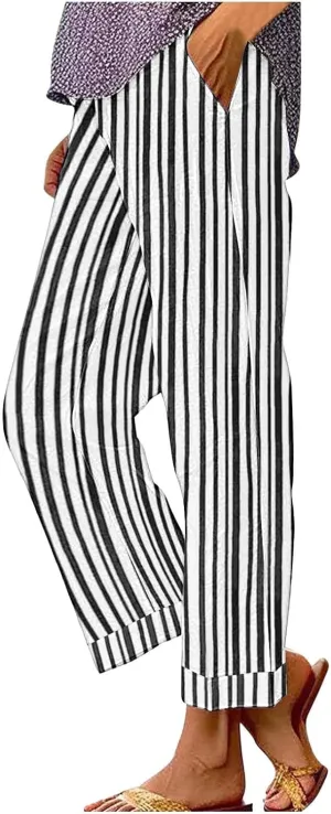 Linen Pants Women Summer Plus Spring Plus Size Ankle Linen Pants Pull On Palazzo Pants Dressy Outfit