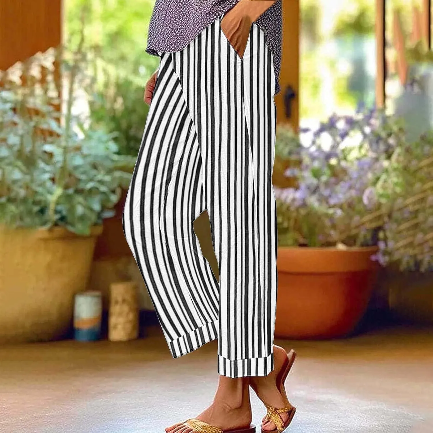 Linen Pants Women Summer Plus Spring Plus Size Ankle Linen Pants Pull On Palazzo Pants Dressy Outfit