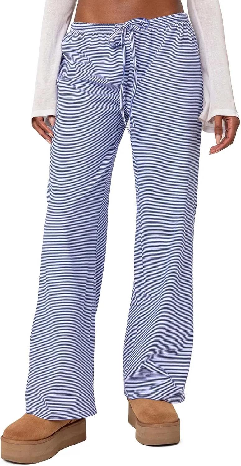 LONGBIDA Pajamas Pants For Women Sleepwear Elastic Waist Wide Leg Drawstring Casual Loose Trousers with Pockets