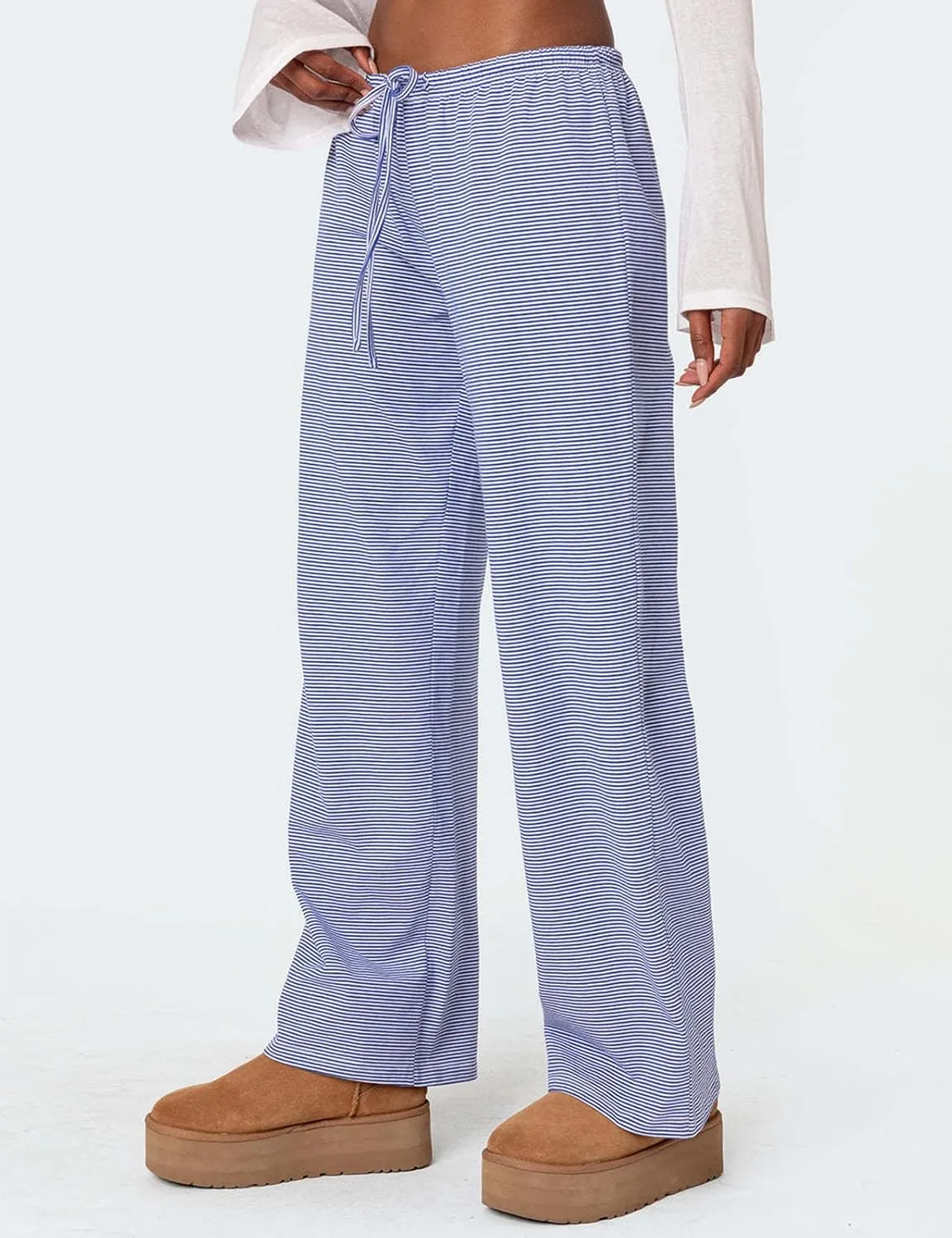 LONGBIDA Pajamas Pants For Women Sleepwear Elastic Waist Wide Leg Drawstring Casual Loose Trousers with Pockets