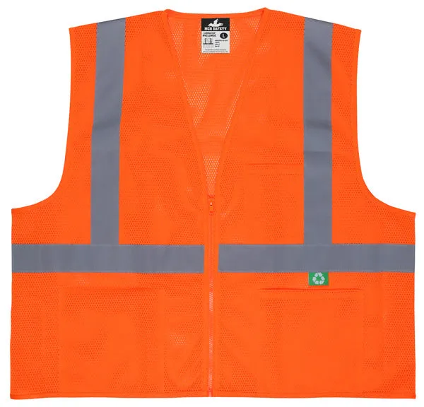 MCR Safety Recycled Mesh Vest,Orange,Class 2,Zip X3