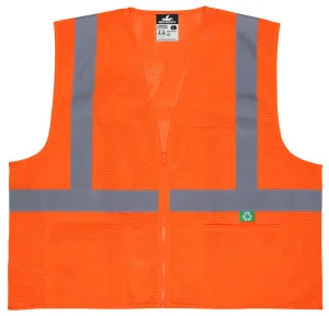 MCR Safety Recycled Mesh Vest,Orange,Class 2,Zip X3