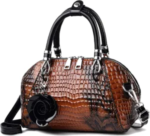 Medium Leather Satchel Handbags for Women - Retro Top Handle Crossbody Tote Purses with Zipper (Black)