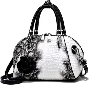 Medium Leather Satchel Handbags for Women - Retro Top Handle Crossbody Tote Purses with Zipper (Black)