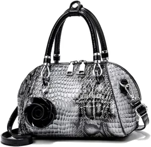Medium Leather Satchel Handbags for Women - Retro Top Handle Crossbody Tote Purses with Zipper (Black)