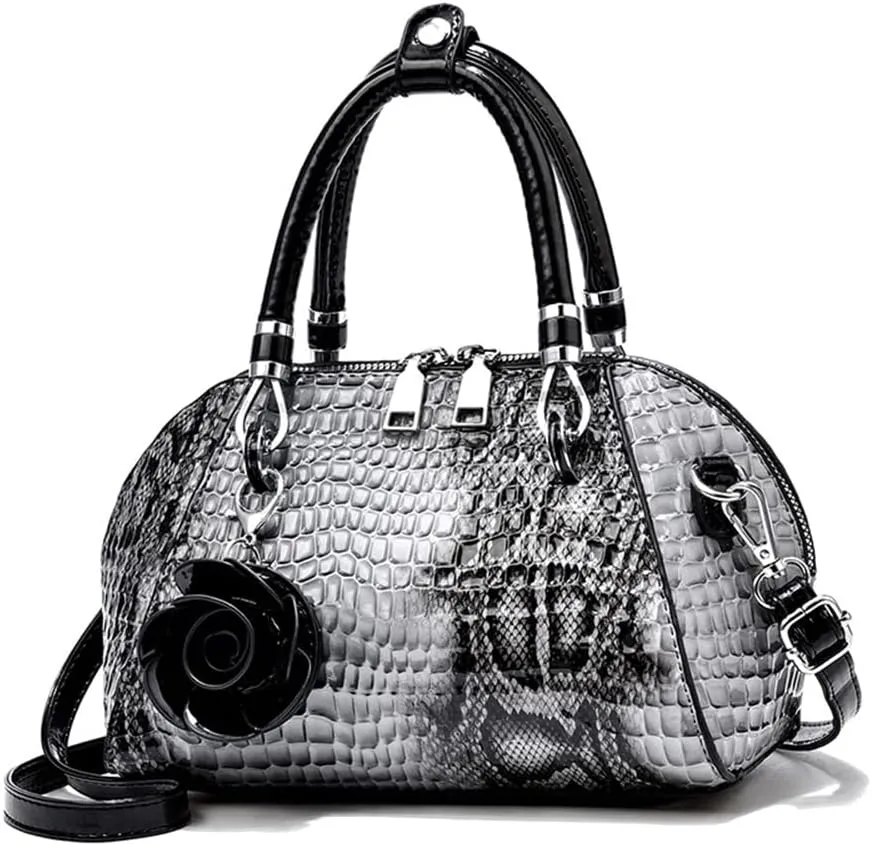 Medium Leather Satchel Handbags for Women - Retro Top Handle Crossbody Tote Purses with Zipper (Black)