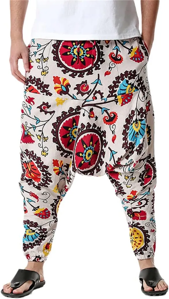 Men Yoga Loose Style Harem Pants Streetwear Hip-Hop Wide Leg Trousers Vintage Aladdin Pants