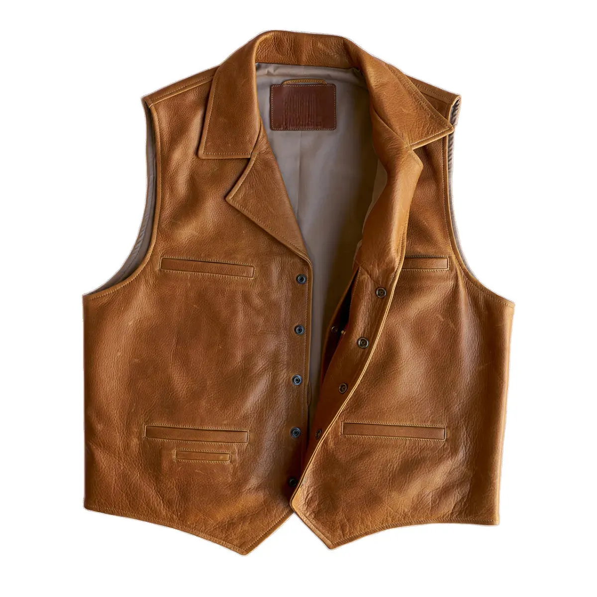 Mens Brown Full Grain Leather Vest