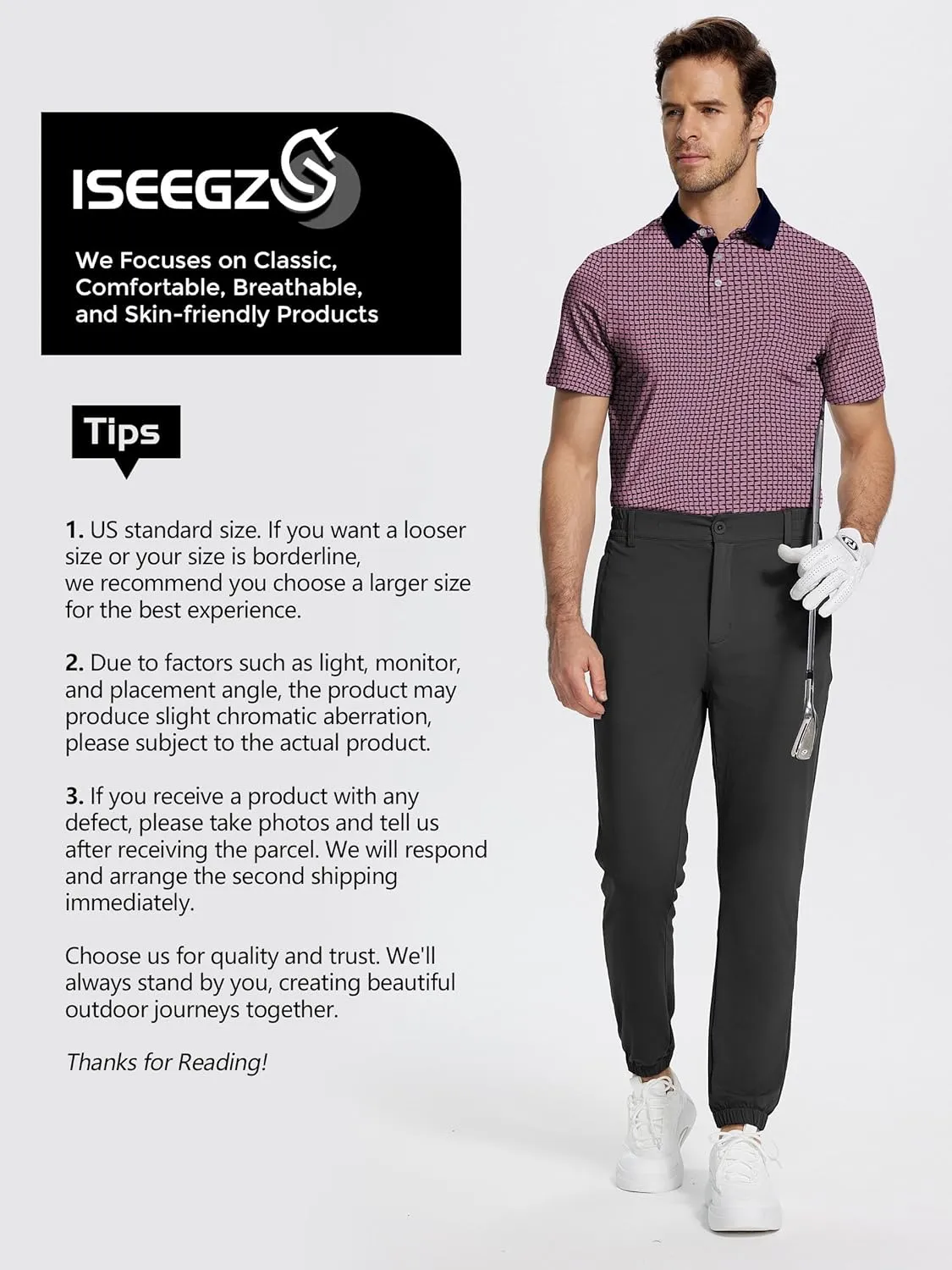 Mens Golf Shirt Short Sleeve Funny Print Golf Polo Shirts for Men Lightweight Dry Fit Quick Dry Collared Golf Polos