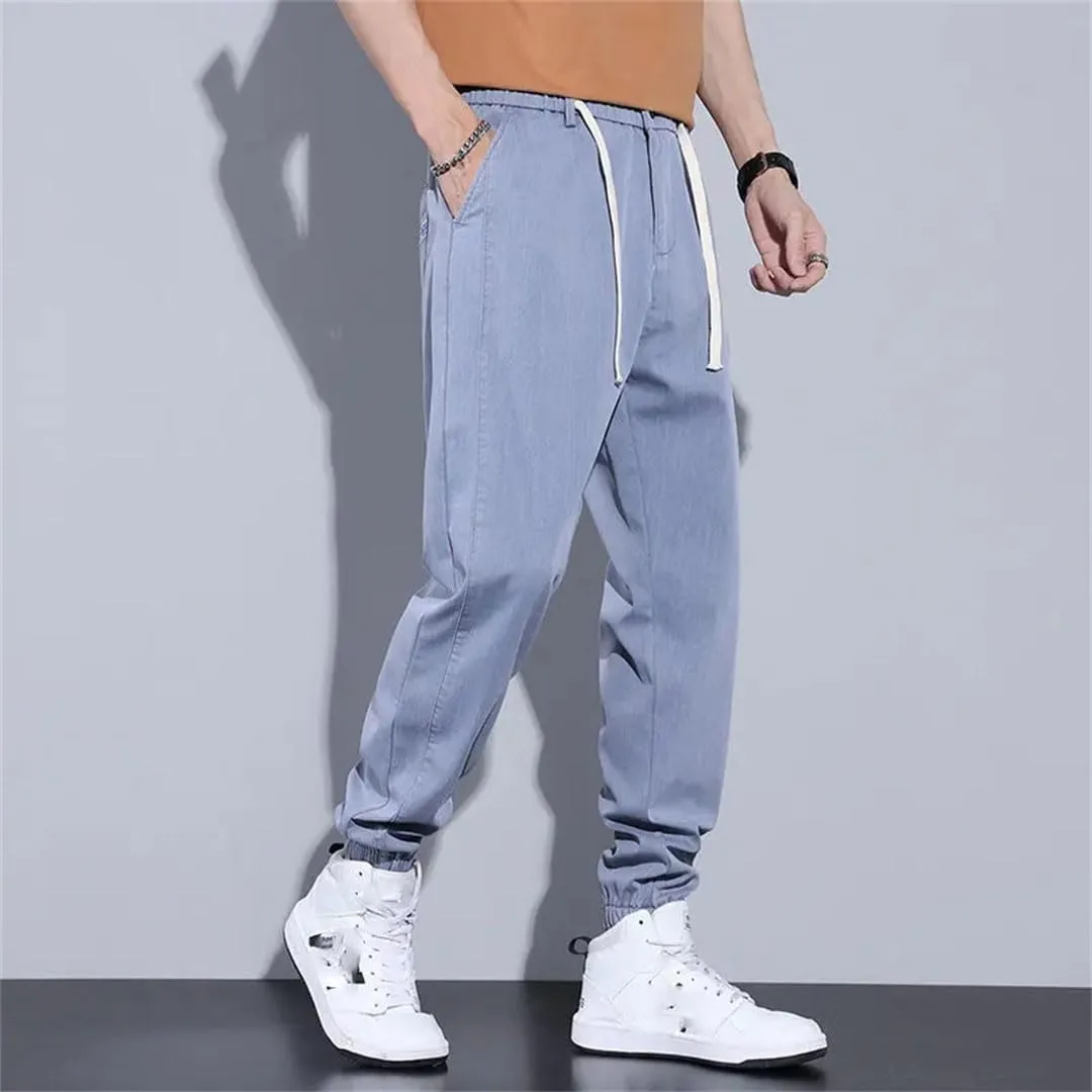Men's Harem Pants Spring Summer Cotton Thin Elastic Drawstring Waist Blue Joggers Men Clothing Cargo Trousers