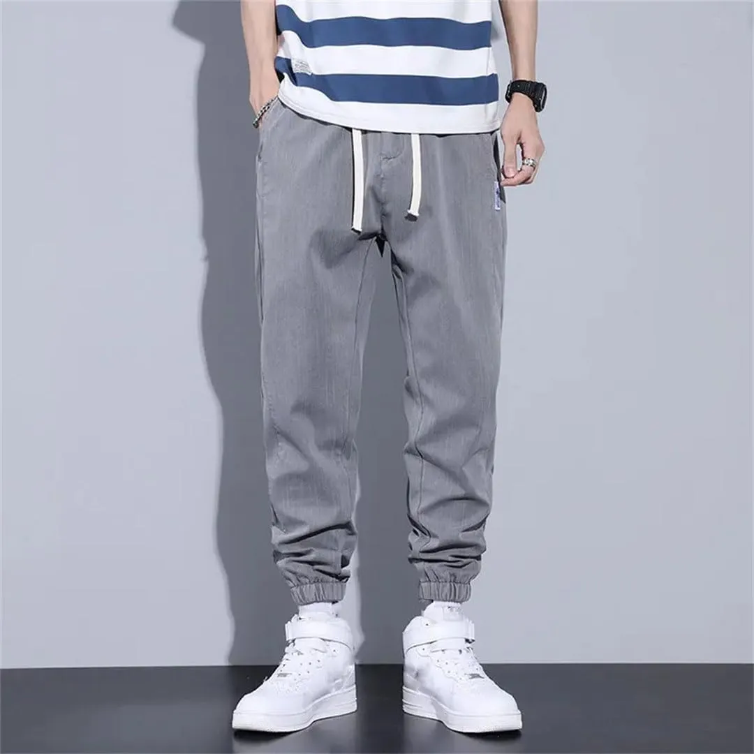 Men's Harem Pants Spring Summer Cotton Thin Elastic Drawstring Waist Blue Joggers Men Clothing Cargo Trousers