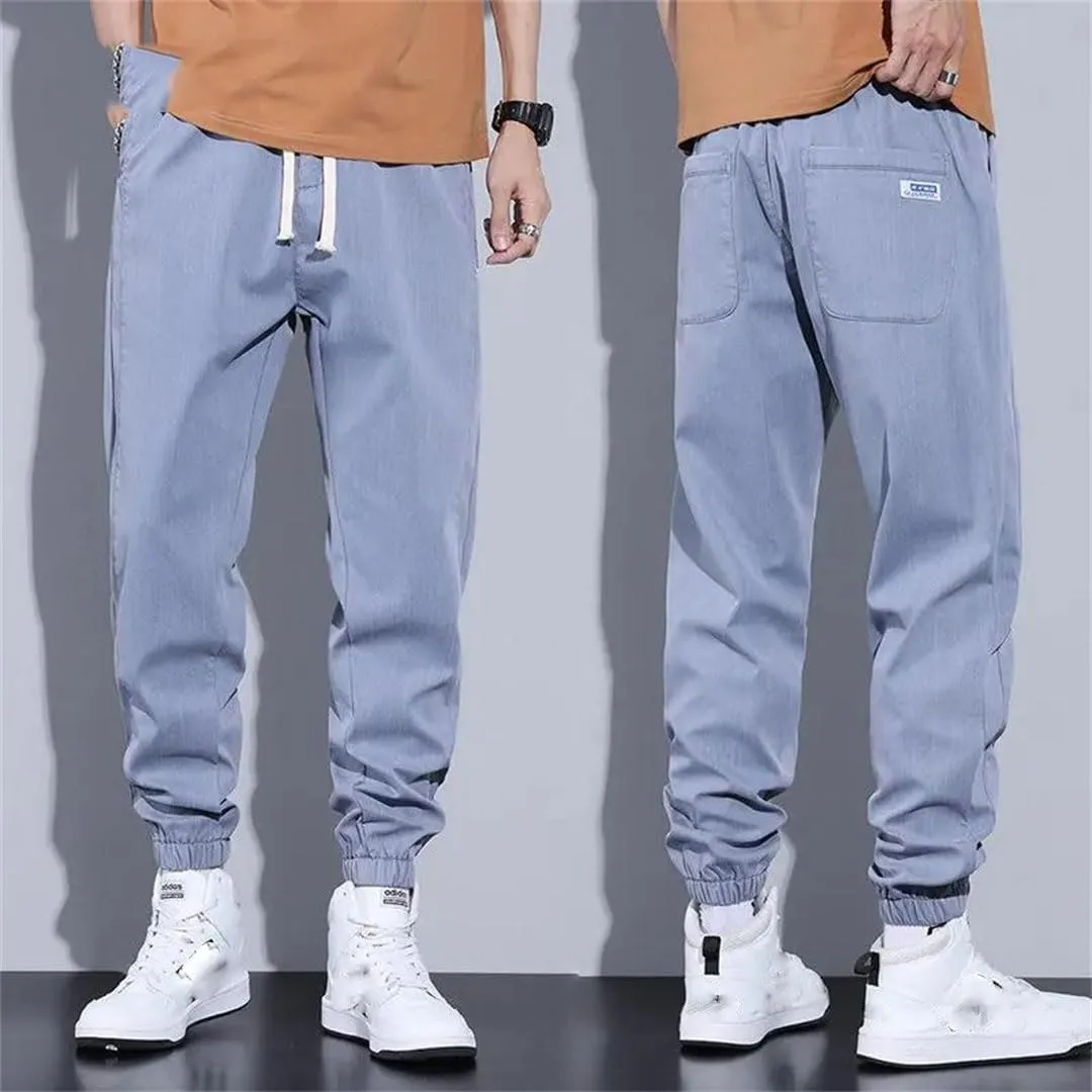 Men's Harem Pants Spring Summer Cotton Thin Elastic Drawstring Waist Blue Joggers Men Clothing Cargo Trousers