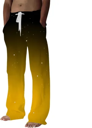 Mens Linen Pants Summer Casual Beach Yoga Pants Elastic Wasist Drawstring Lightweight Loose Trousers with Pockets
