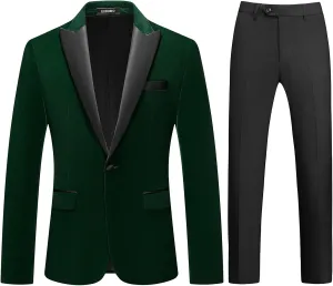 Mens Velvet Suits 2 Piece Slim Fit for Men Tuxedo Blazer Peaked Lapel One Button Wedding Dinner Jacket & Pants Suits