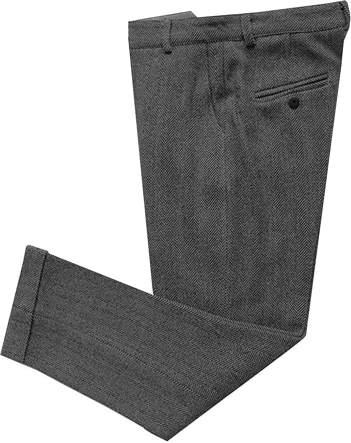 Men's Vintage Herringbone Tweed Suit Pants Slim Fit Thick Wool Flat Front Dress Trousers
