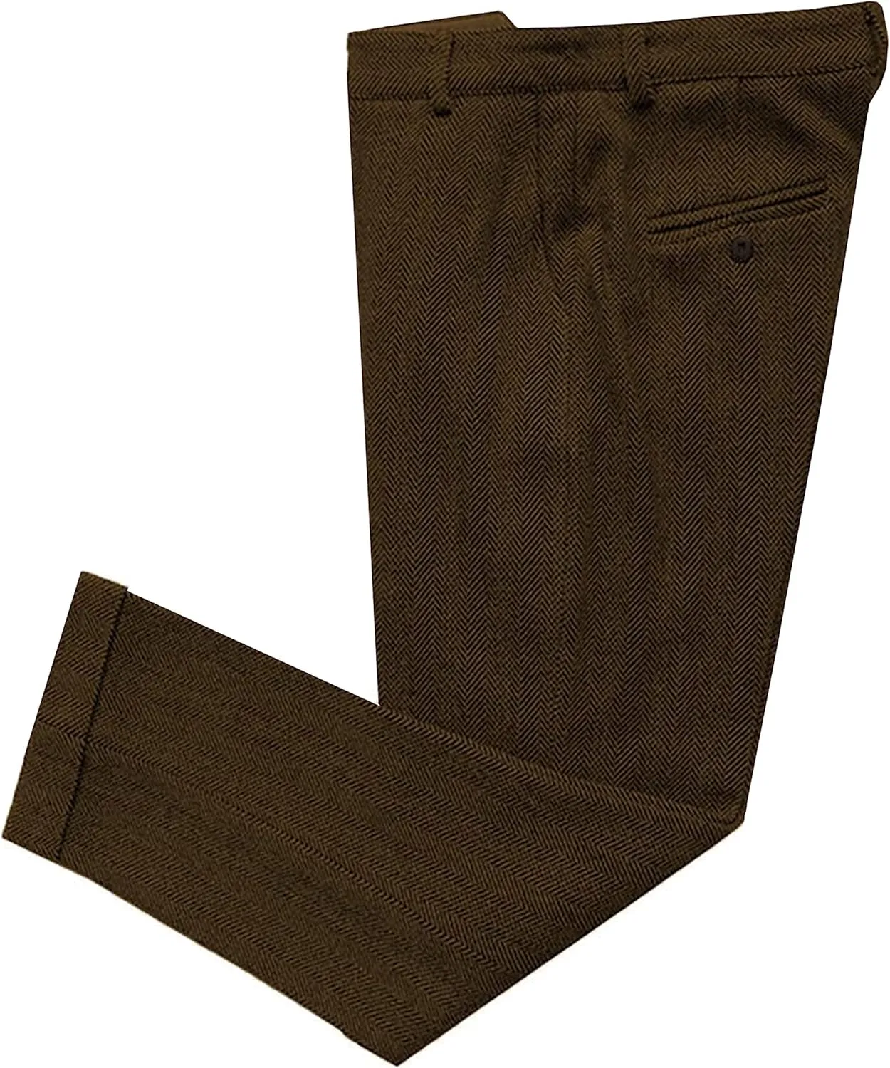 Men's Vintage Herringbone Tweed Suit Pants Slim Fit Thick Wool Flat Front Dress Trousers