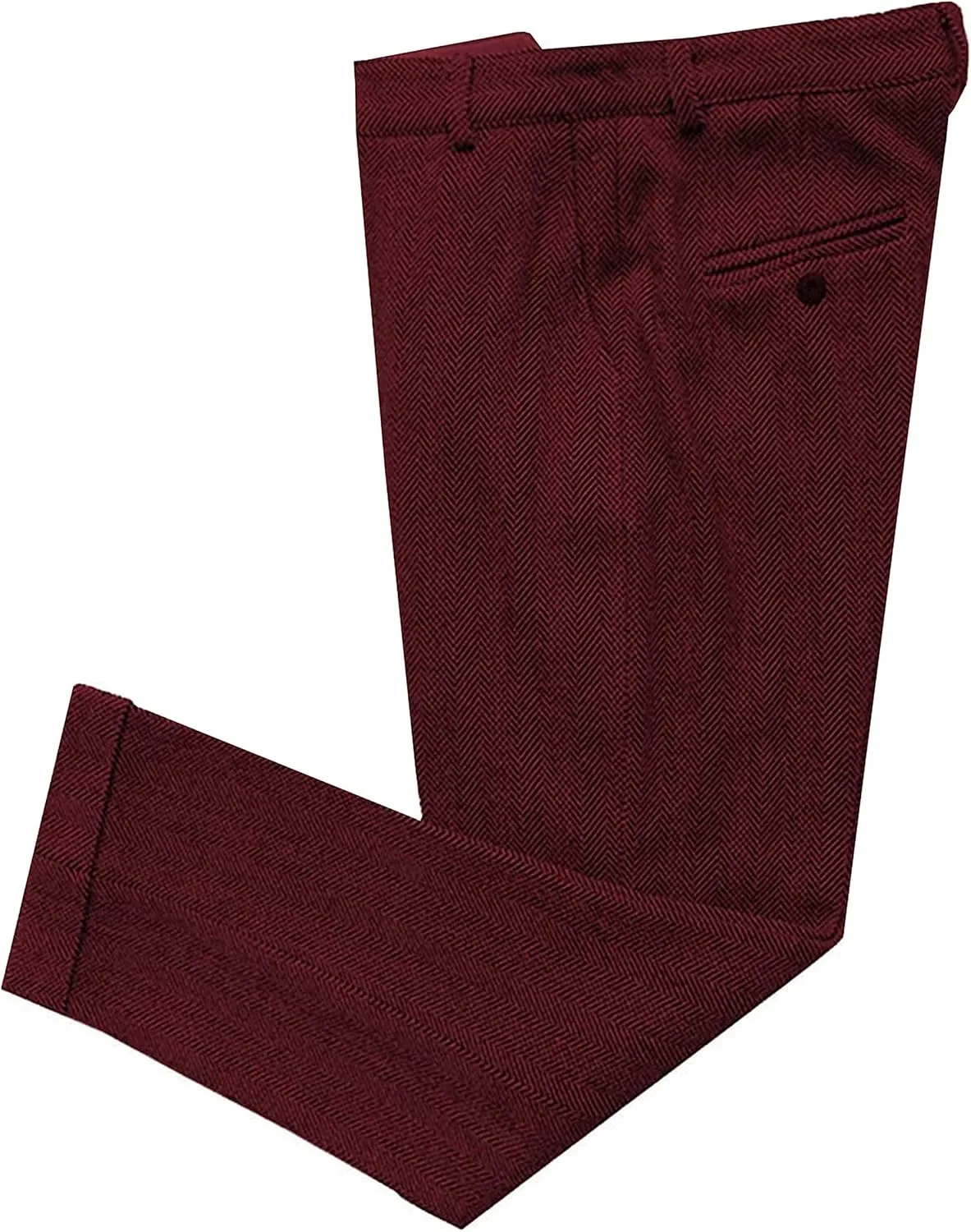 Men's Vintage Herringbone Tweed Suit Pants Slim Fit Thick Wool Flat Front Dress Trousers